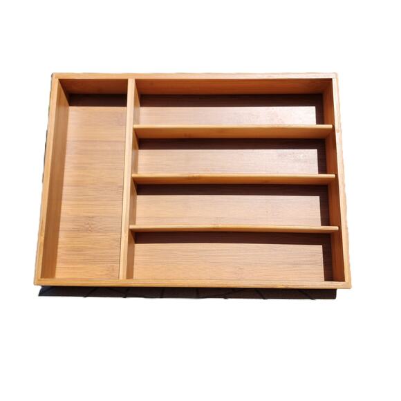 Genuine Bamboo Office Cutlery Organizer Drawer Storage Tray - Picture 2 of 6
